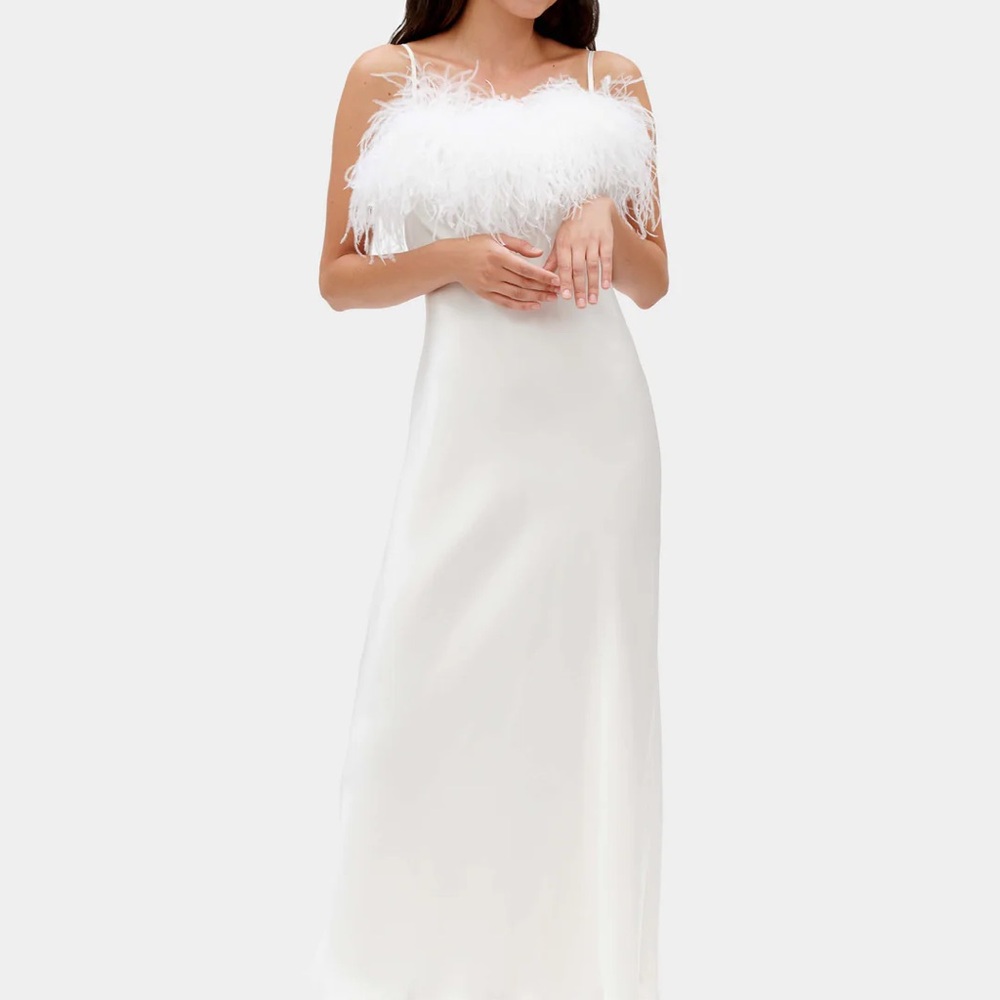 Sleeper White Dress with Feather Details